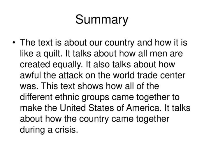 Summary of quilt of a country