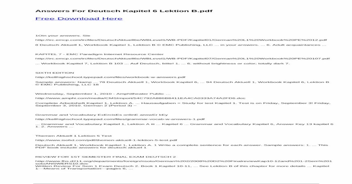 Deutsch aktuell 1 workbook answer key