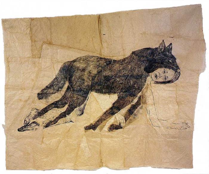 Kiki smith lying with the wolf