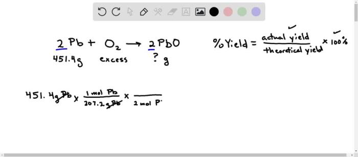 An excess of oxygen reacts with 451.4 g of lead